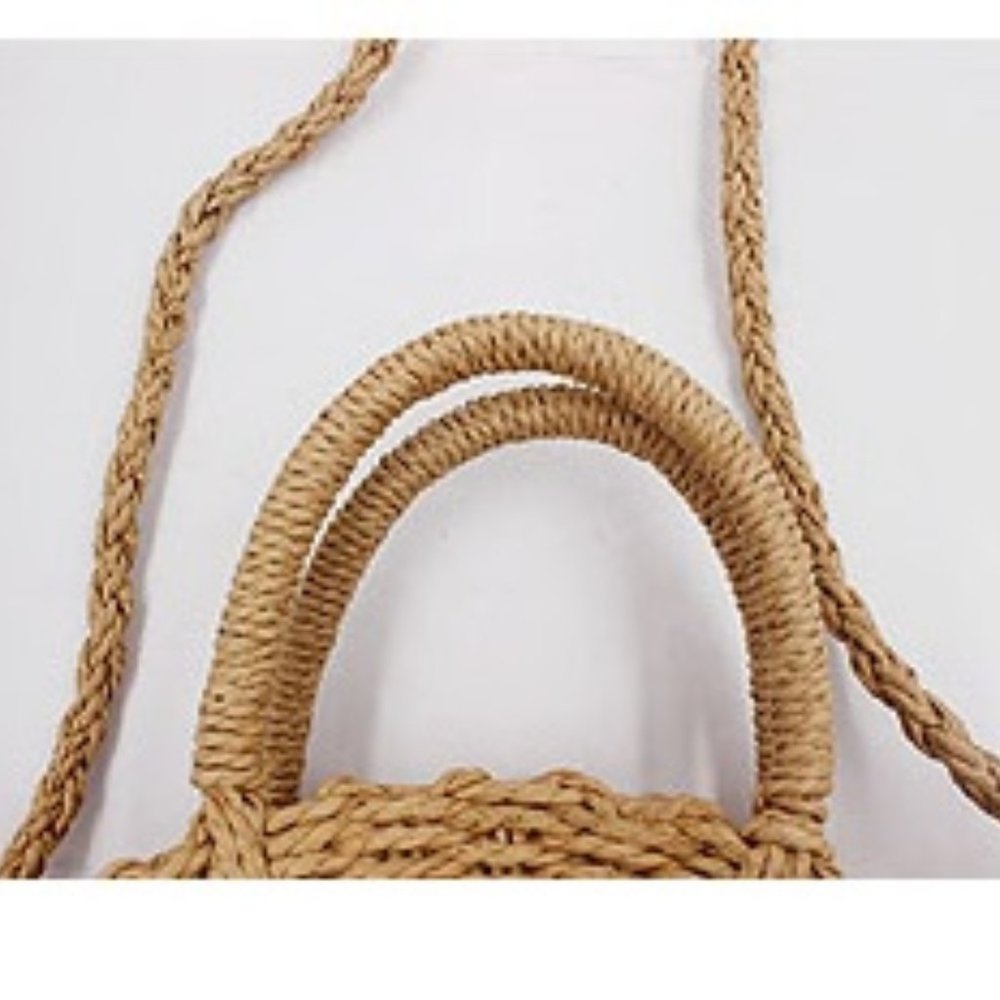 TAN HANDMADE ROUND STRAW CROSS BODY & SATCHEL - Picture 3 of 4
